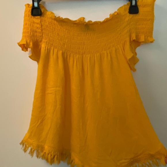 Express Yellow Ruffled Off-Shoulder Blouse - Picture 2 of 5